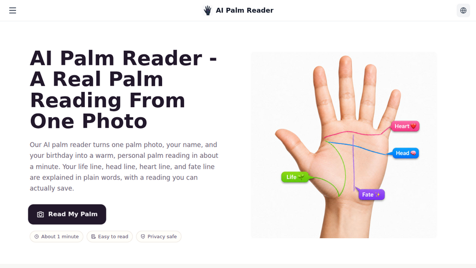 Screenshot of AI Palm Reader