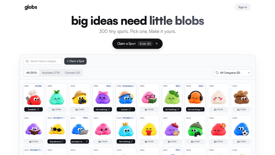 Screenshot of Globs