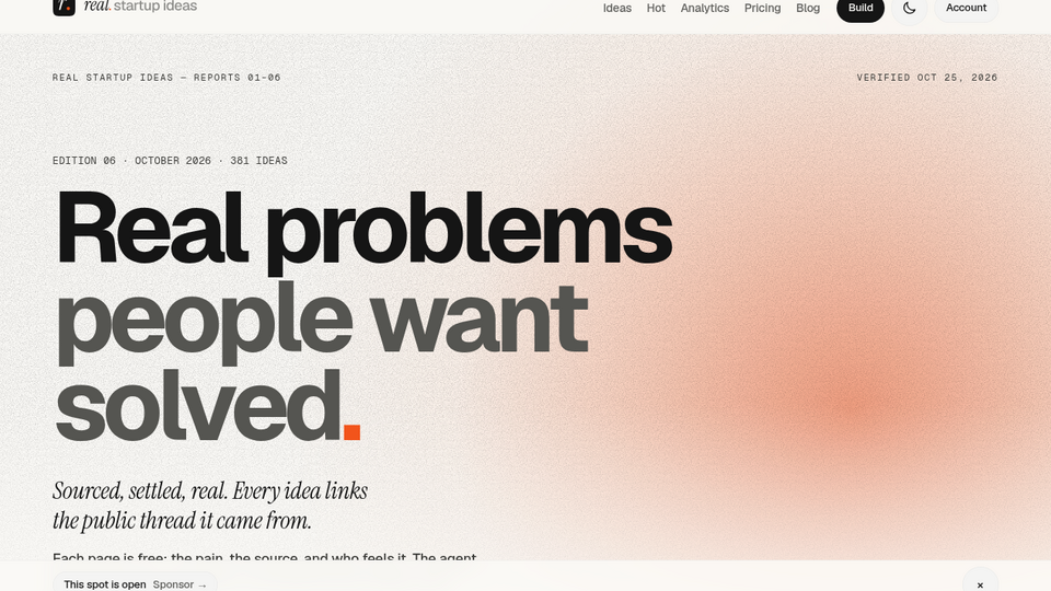 Screenshot of Real Startup Ideas