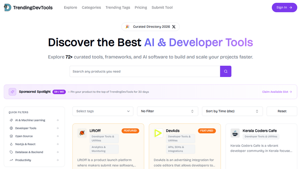 Screenshot of TrendingDevTools