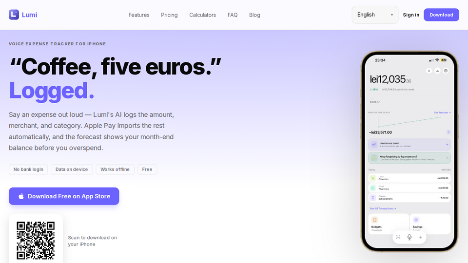 Screenshot of Lumi Expense Tracker