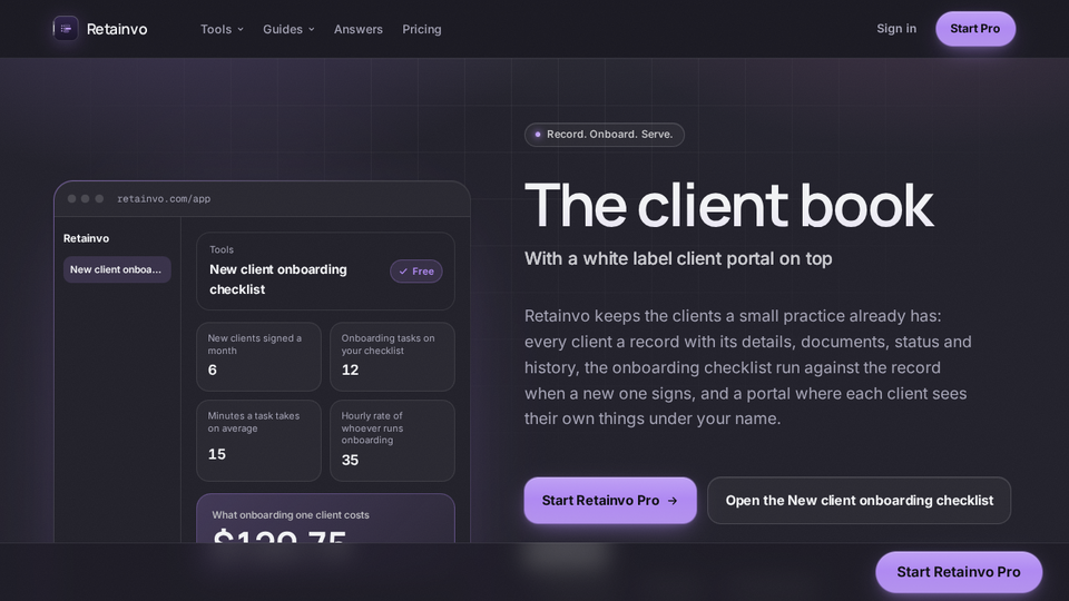 Screenshot of Retainvo